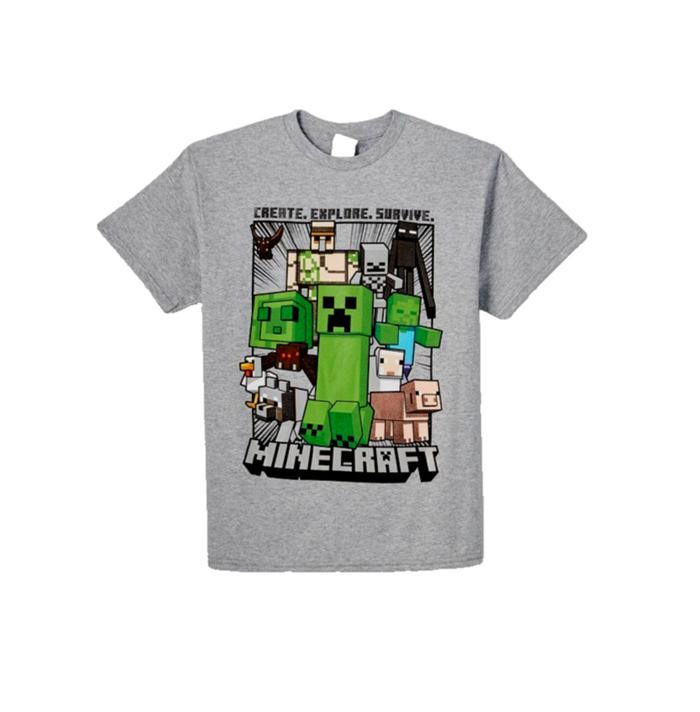 Minecraft Creeper Glow in the Dark Kids Graphic T-Shirt Gray Size Medium NWT